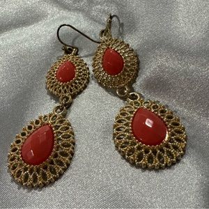 Coral and gold dangle earrings